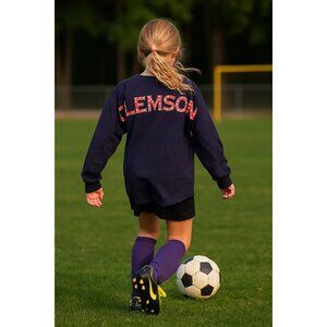 Clemson Tigers Purple Sweatshirt Orange Polka Dot Lettering Long Sleeve Medium